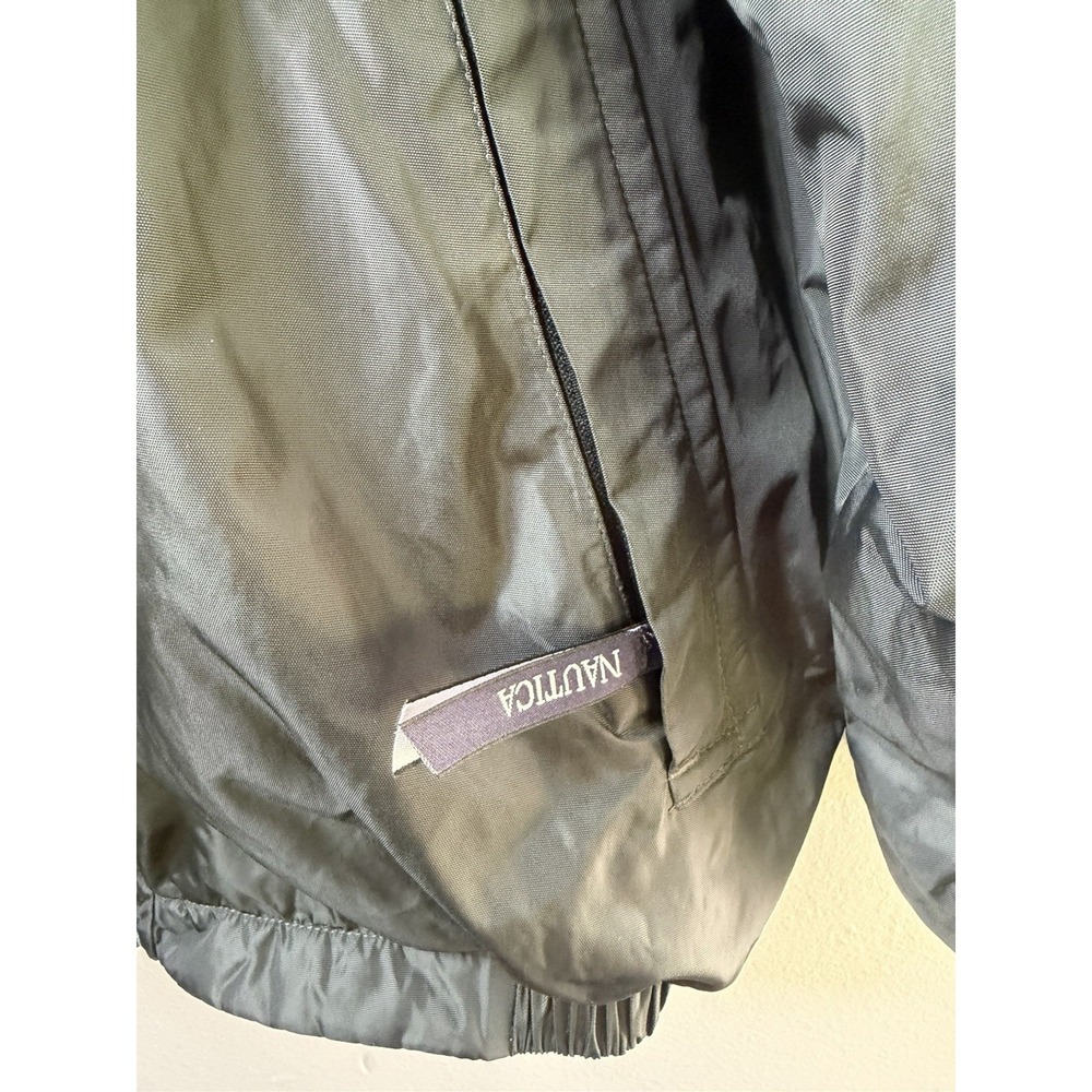 Vintage Nautica Jacket Mens Green Reversible Hooded Windbreaker 90s - Picture 9 of 9